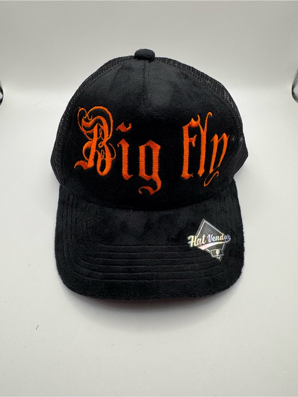 Big Fly Black Trucker Hat with Orange Embroidery